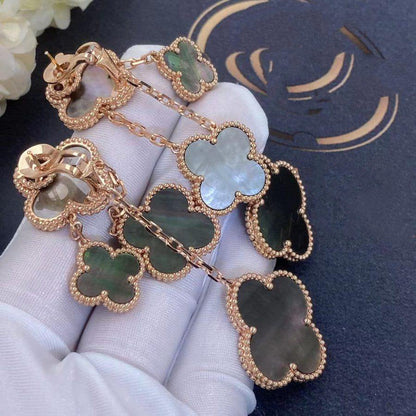 [moco jewelrys] Kleeblatt-Ohrringe, dunkles Perlmutt, 4 Motive, Roségold