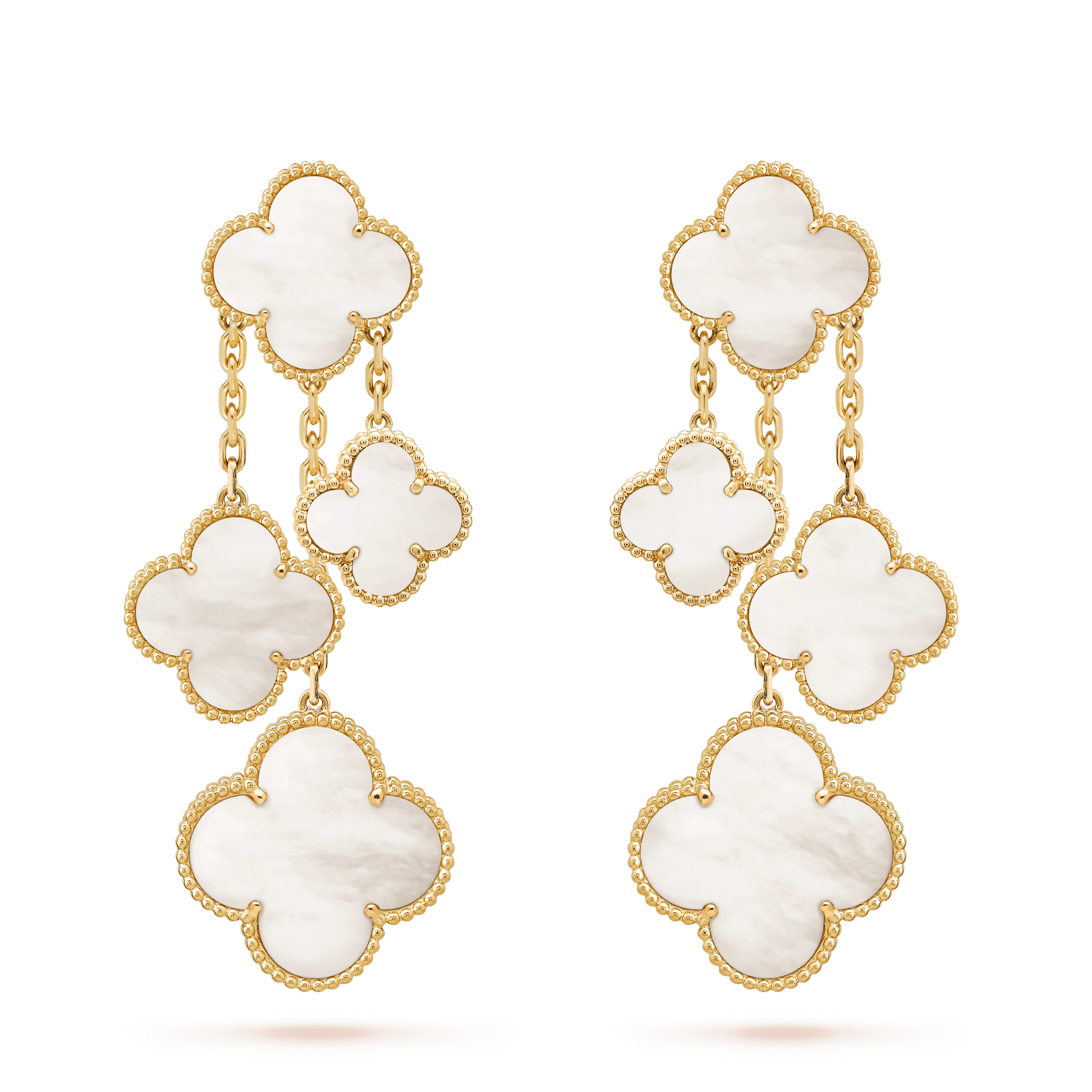 ??Loco?¡¥CLOVER EARRINGS WHITE MOP 4 MOTIFS GOLD