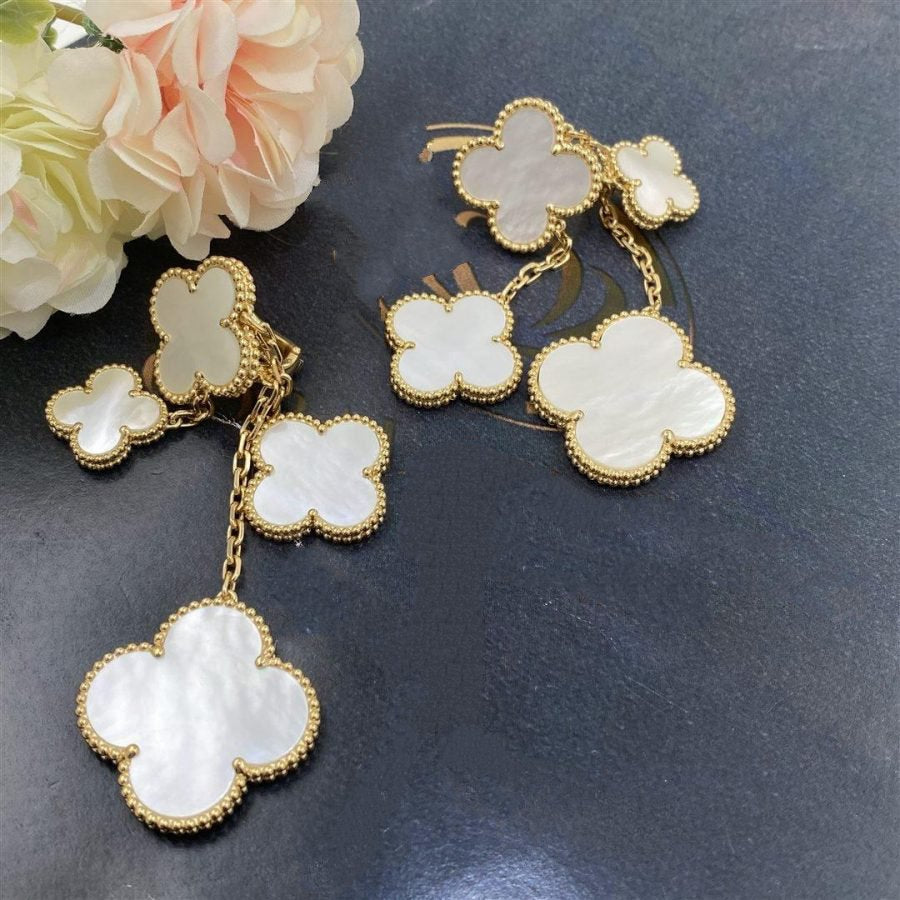 ??Loco?¡¥CLOVER EARRINGS WHITE MOP 4 MOTIFS GOLD
