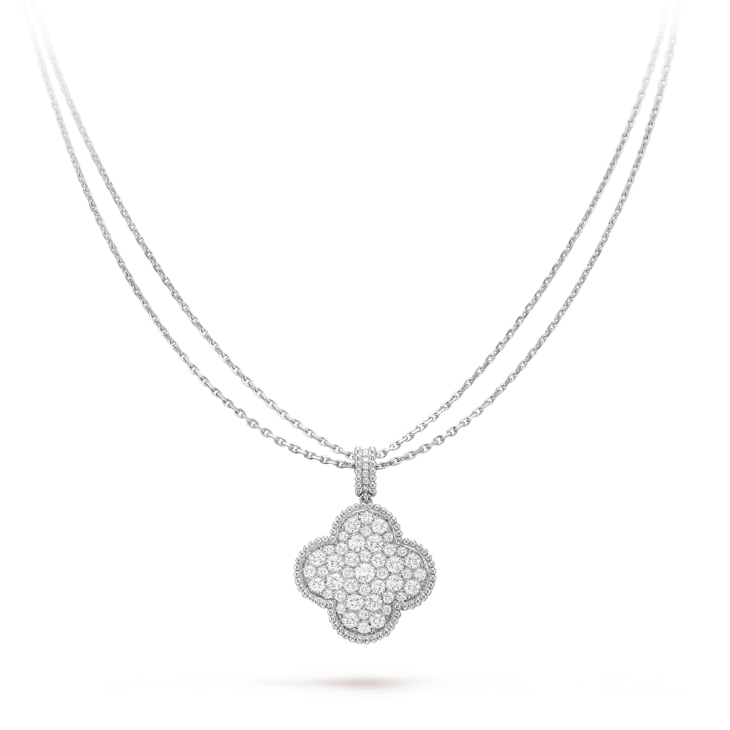 ??Loco?¡¥CLOVER 25MM SILVER FULL DIAMOND BIG CLOVER NECKLACE