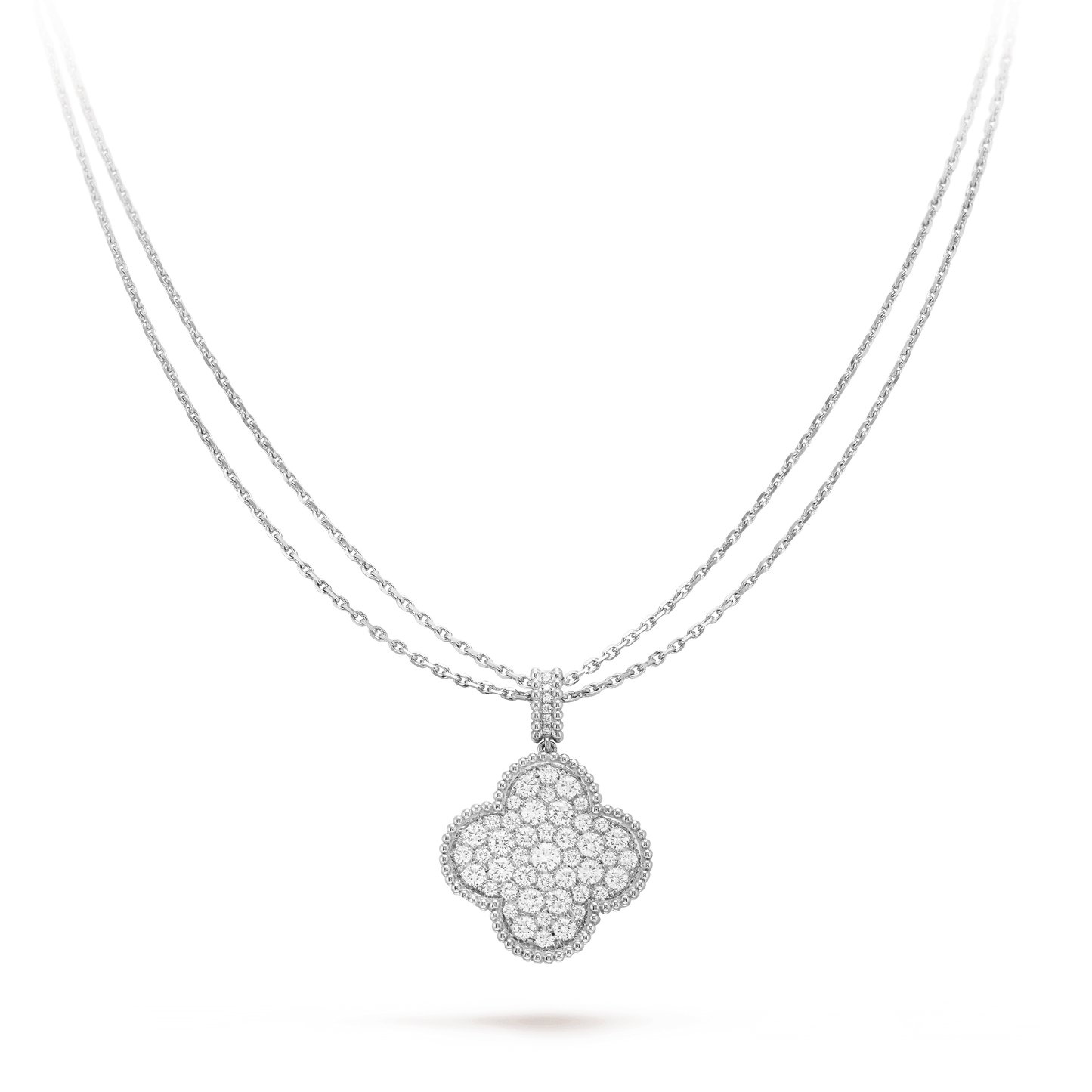 [moco jewelrys]CLOVER 25MM SILVER FULL DIAMOND BIG CLOVER NECKLACE