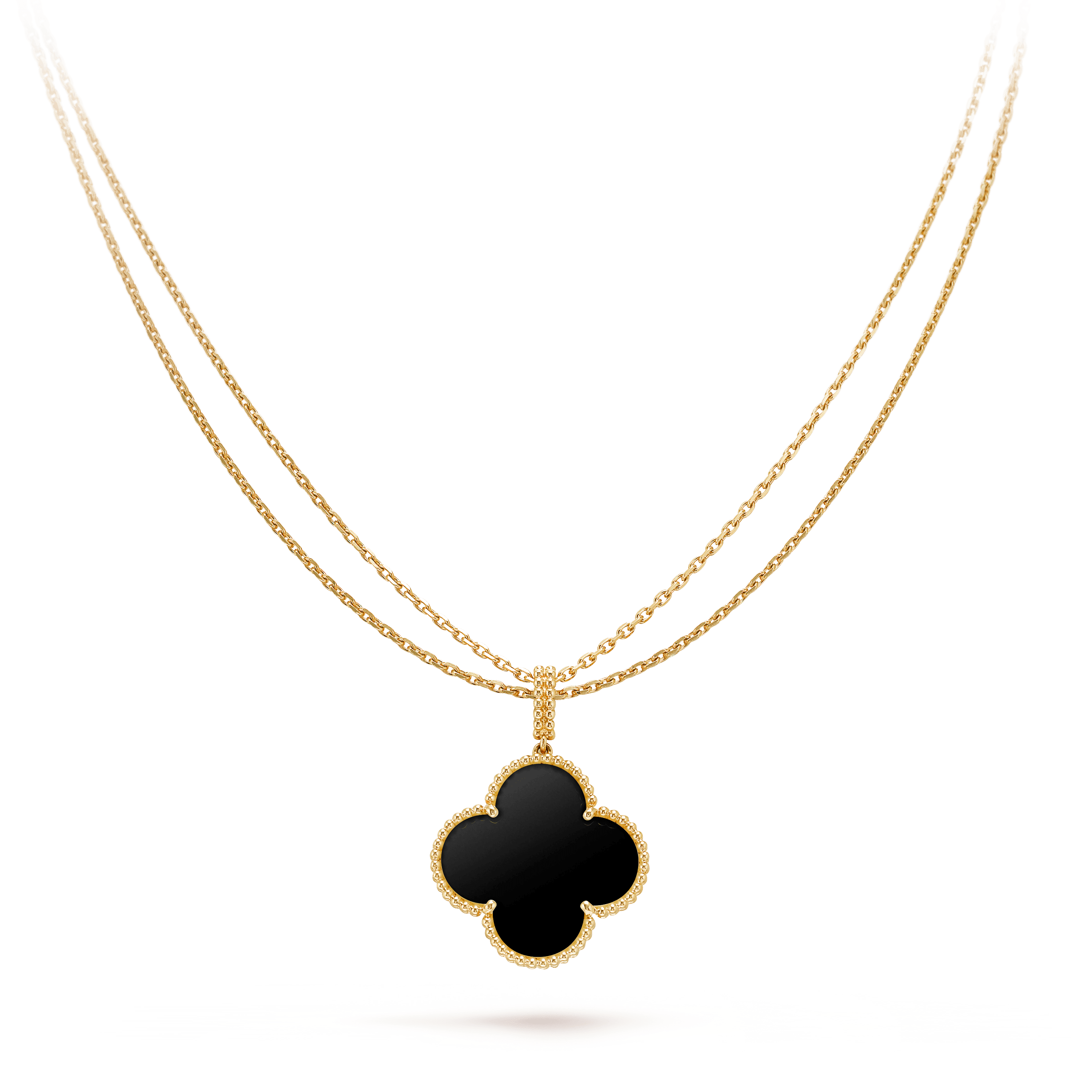 ??Loco?¡¥CLOVER 25MM GOLD ONYX BIG CLOVER NECKLACE