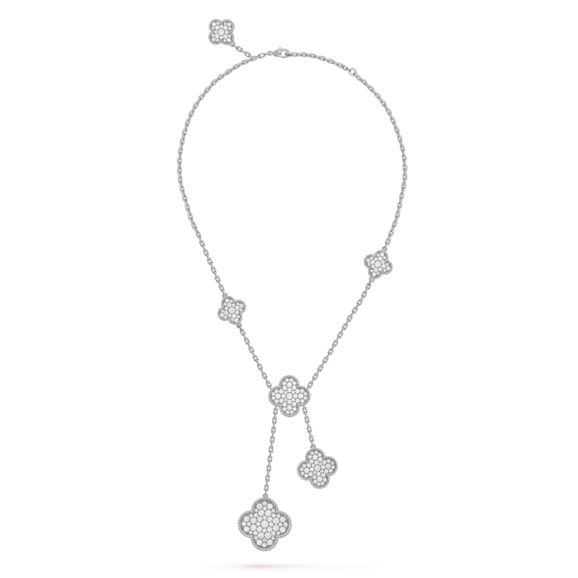 ??Loco?¡¥CLOVER 5 MOTIFS SILVER DIAMONDS NECKLACE