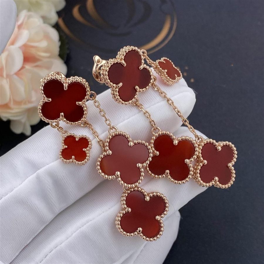 ??Loco?¡¥CLOVER EARRINGS CARNELIAN 4 MOTIFS PINK GOLD