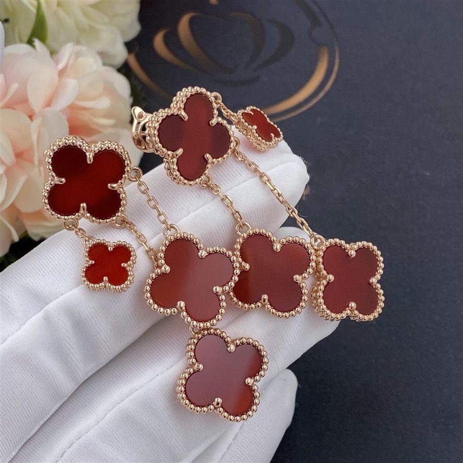 [moco jewelrys] Kleeblatt-Ohrringe, Karneol, 4 Motive, Roségold