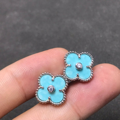 [moco jewelrys]CLOVER 1 DIAMOND BLUE SKY SILVER EARRINGS