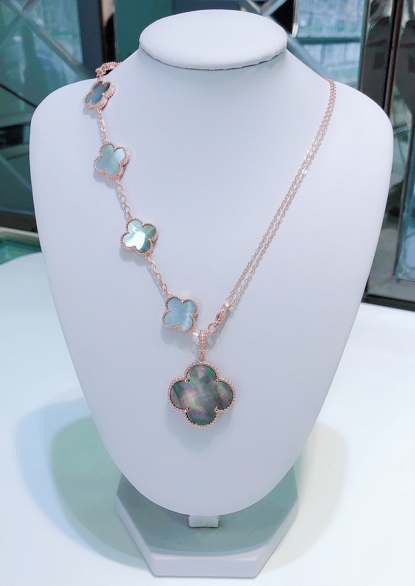 ??Loco?¡¥COMBINED BRACELET 5 MOTIFS AND NECKLACE DARK MOP ROSE GOLD
