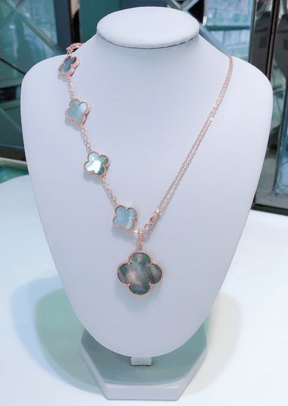 [moco jewelrys]COMBINED BRACELET 5 MOTIFS AND NECKLACE DARK MOP ROSE GOLD