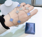 ??Loco?¡¥CLOVER 10 MOTIFS CHALCEDONY DIAMONDS SILVER NECKLACE