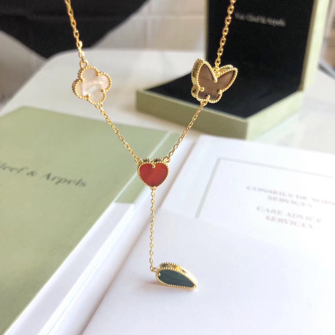 [moco jewelrys]LUCKY SPRING 4 MOTIFS ROSE GOLD NECKLACE