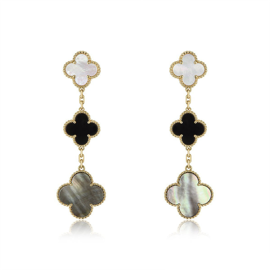 ??Loco?¡¥CLOVER EARRINGS GOLD ONYX MOP 3 MOTIF