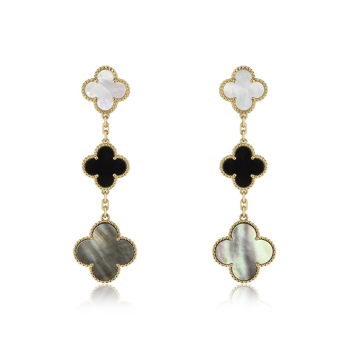 ??Loco?¡¥CLOVER EARRINGS GOLD ONYX MOP 3 MOTIF