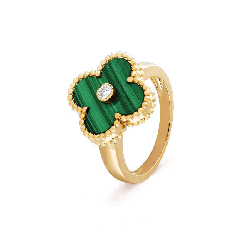 ??Loco?¡¥CLOVER MALACHITE RING GOLD DIAMOND